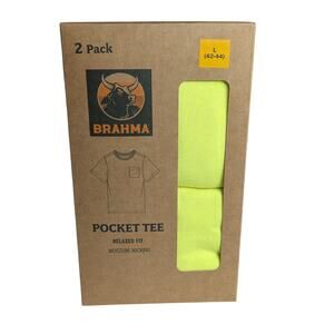 Brahma Yellow Pocket T-Shirt 2-Pack Men’s Large 42-44 Relaxed Fit New/Sealed